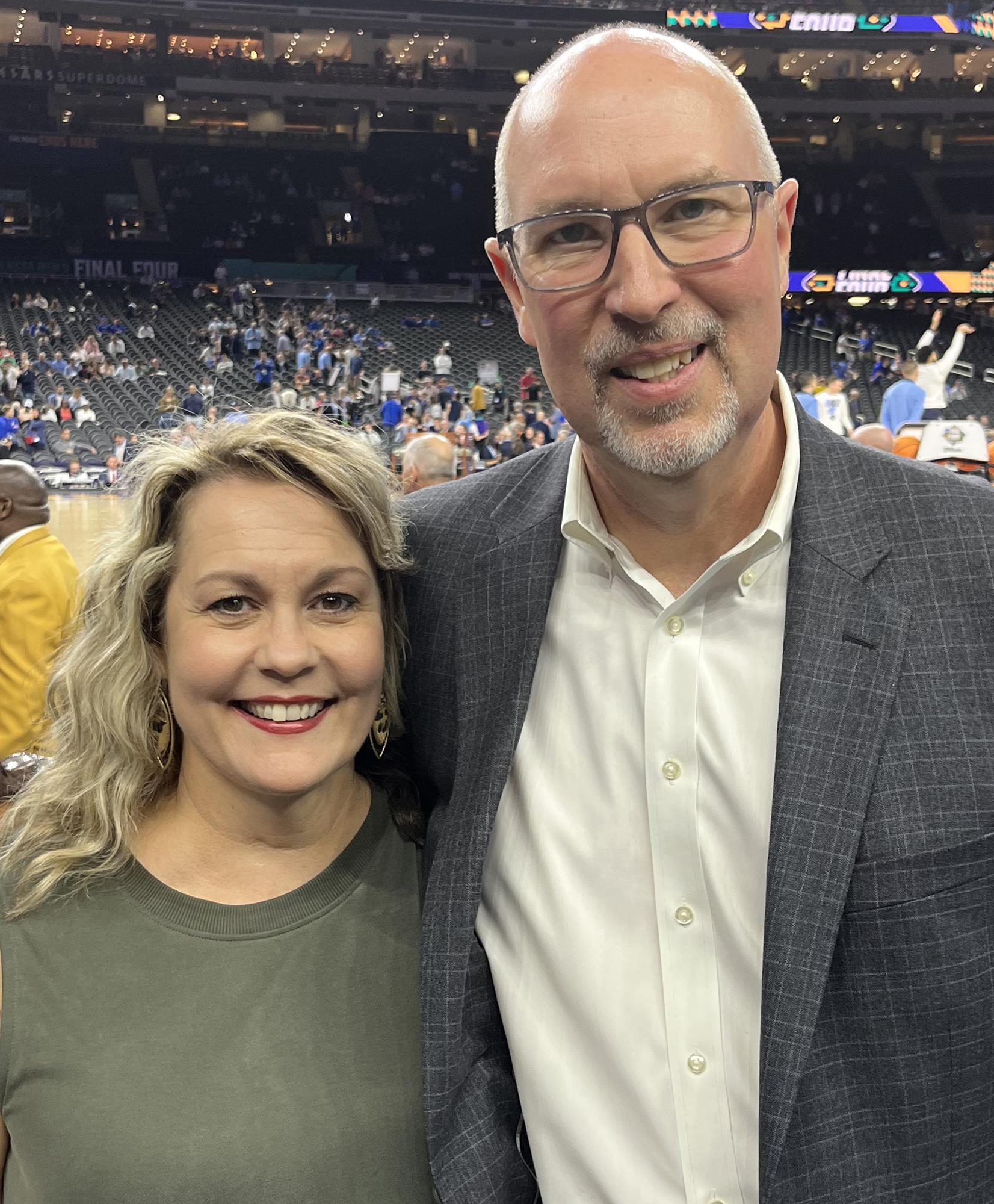 Erik Christianson with his wife, Rachel, during the 2022 NCAA Division I Men’s Basketball Final Four in New Orleans in early April.